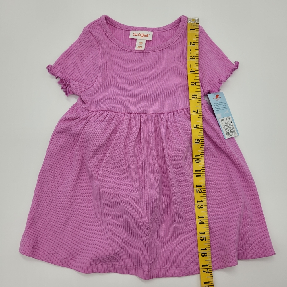Cat & Jack Dress Lilac Short Sleeve Rib Knit Stretch Pink Purple Size 18mo NEW - Picture 10 of 11